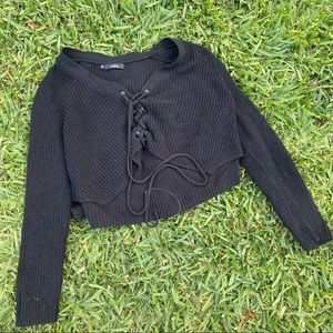 Crop lace-up sweater